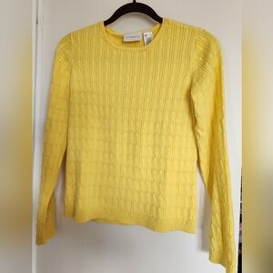 Liz Claiborne Yellow Crew Neck Cable Knit Sweater 100% Cotton